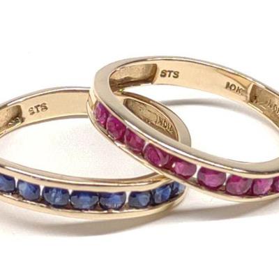 Two 10K Yellow Gold Stacking Band Rings (sz 8)