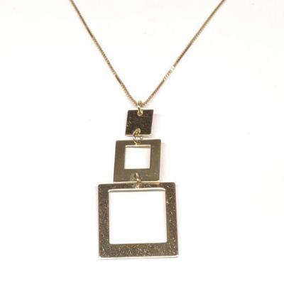 14K Gold Square Drop Pendant & Necklace Chain