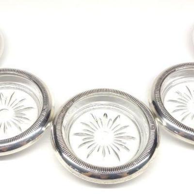 5 Sterling Silver & Crystal Drink Coasters