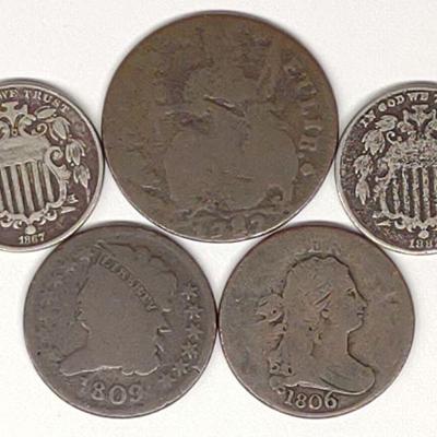 Draped Bust, Conn., Shield Nickels, Half Cent Coin