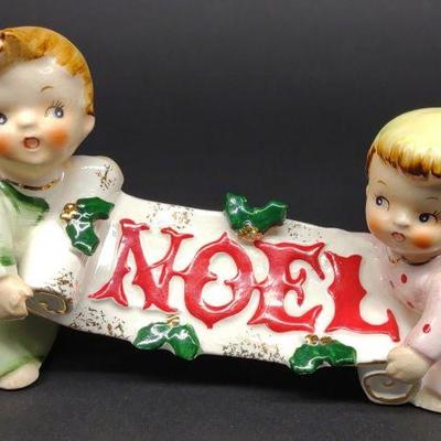Vintage Japan Lefton Angels Noel Banner Figurine