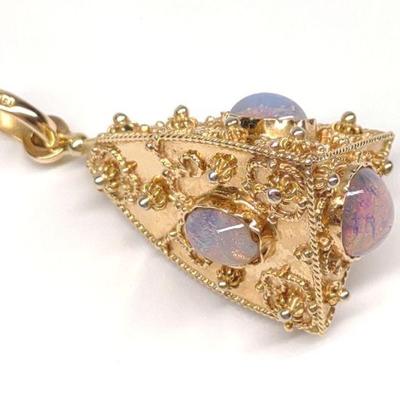 18K Gold Etruscan Revival Triplet Opal Pendant