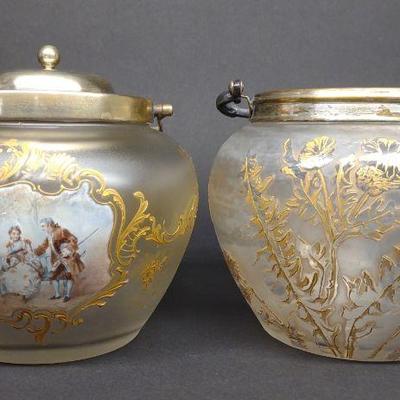 (2) Victor Saglier Cameo Art Glass Biscuit Jars