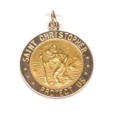 14K Gold St Christopher Necklace Pendant