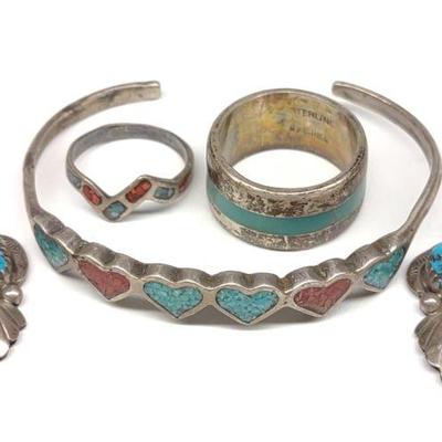 Turquoise, Corral & Sterling Silver Jewelry Suite