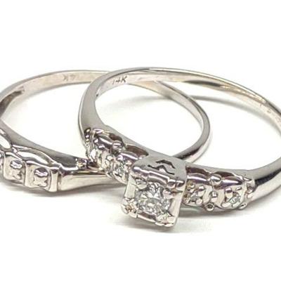 14K White Gold & Diamond Keepsake Wedding Ring Set