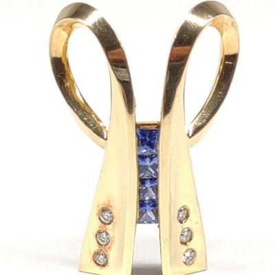 14K Yellow Gold Diamond & Sapphire Slide Pendant