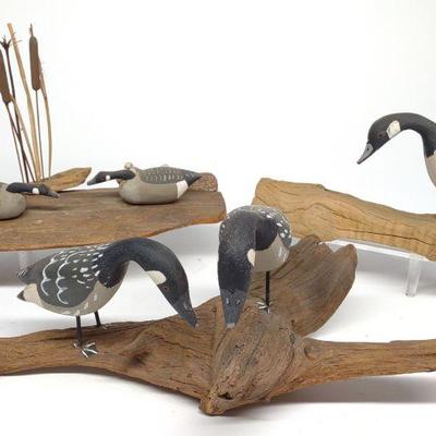 3 Carved Canada Goose Decoy Sculptures