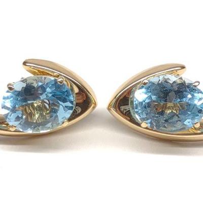 14K Gold Aquamarine Post Earrings
