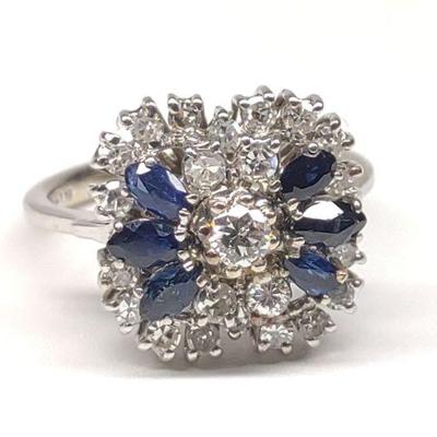18K Diamond & Sapphire Cluster Ring (sz 6.5)