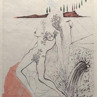 Salvador Dali Signed 'Nude Fountain' Etching w/COA