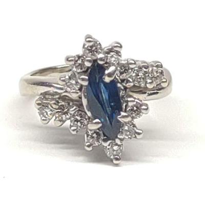 14K White Gold Marquise Sapphire & Diamond Ring