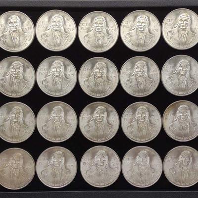 (20) 1979 72% Silver Cien (100) Pesos Coins