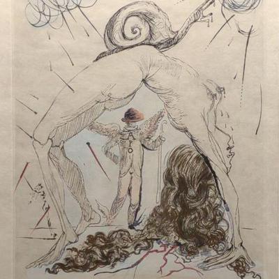 Salvador Dali Signed 'Nude w Snail' Etching w/ COA