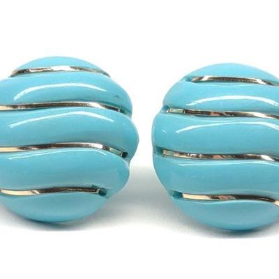 14K Carved Turquoise Post Earrings
