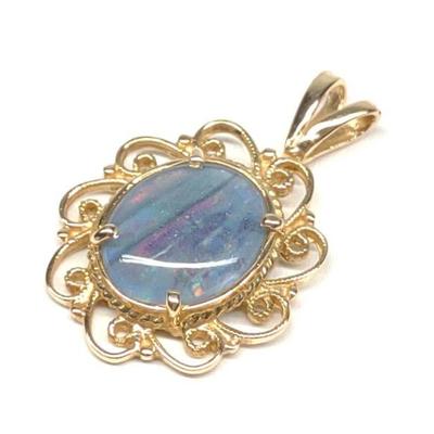 14K Gold Triplet Opal Necklace Pendant