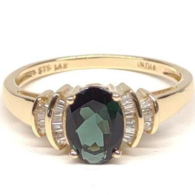 14K Gold Tourmaline & Diamond Ring (sz 8)