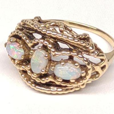 14K Gold Filigree Opal Ring (sz 5.25)