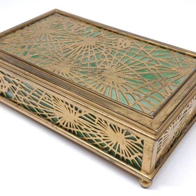 Tiffany Style Slag Glass Pine Cone Stamp Box
