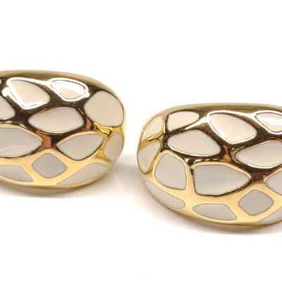 14K Gold & White Enamel Leopard Post Earrings