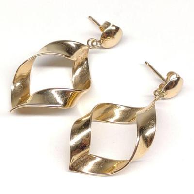 14K Gold Twist Ribbon Drop Earrings