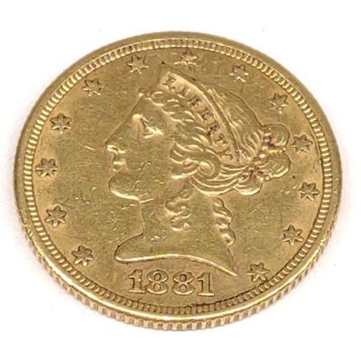 Gold 1881 Liberty Head $5 Coin