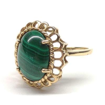 10K Gold Malachite Ring (sz 7)