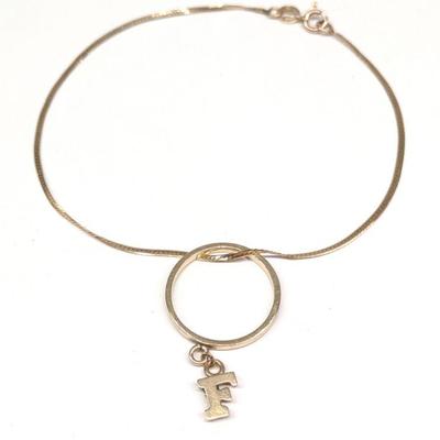 14K "F" Charm Ring & Thin Herringbone Bracelet