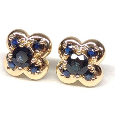 14K Gold Synthetic Sapphire Post Earrings