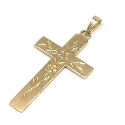 14K Gold Engraved Cross Pendant
