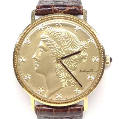 Mathey Tissot 14K Liberty Coin Mens Watch (works)