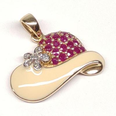 10K Gold & Enamel Sun Hat Pendant