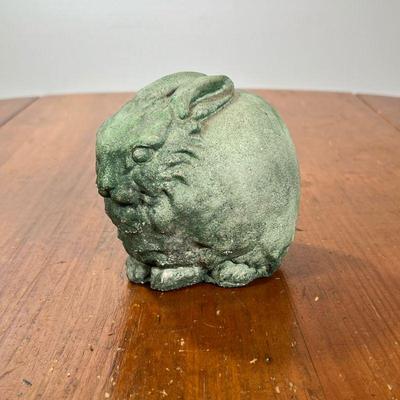 GREEN CONCRETE RABBIT | Small concrete bunny rabbit figure. - l. 6 x w. 5 x h. 5 in

