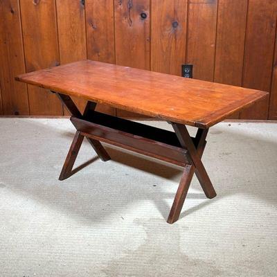 WOODEN WORK TABLE | Trestle basewood center table. - l. 42-1/2 x w. 19 x h. 21 in

