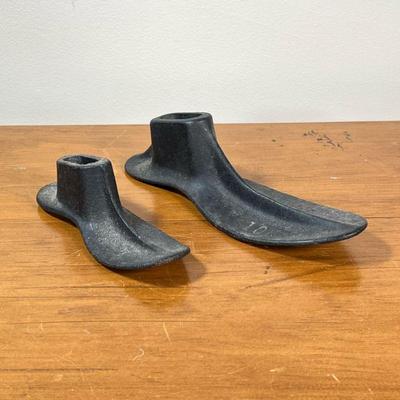 TWO SHOE LASTS | Two shoe lasts. One size 10 the other size 4. - l. 10 x w. 3-1/2 x h. 3 in

