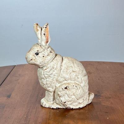 METAL RABBIT DOOR STOPPER | White rabbit door stop. - l. 6-1/2 x w. 2 x h. 8-1/2 in

