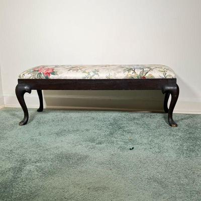 QUEEN ANNE STYLE BENCH | W. A. Hathaway Furniture Company, having floral upholstered cushion and cabriole legs. - l. 44 x w. 19.5 x h. 15...