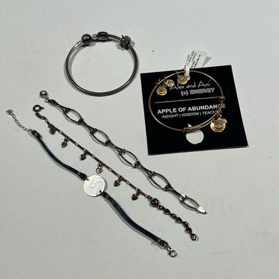 MISC SILVER & OTHER JEWELRY | Misc jewelry, including three marked silver bracelets, one Alex and Ani "apple of abundance"...