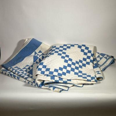 (3PC) BLUE & WHITE QUILTS | Having checkered and triangular patterns. - l. 80 x w. 69 in


