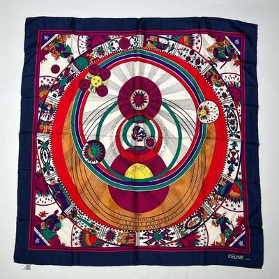 CELINE PARIS SCARF | Celine scarf with a “the world, the sky, the stars” theme, made in France. - l. 34 x w. 34-1/2 in

