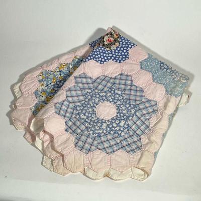 BLUE & PINK HEXAGONAL QUILT | l. 49 x w. 37 in

