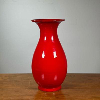 RED ITALIAN VASE | Red vase signed and made in Italy. - l. 5-1/2 x h. 12 in

