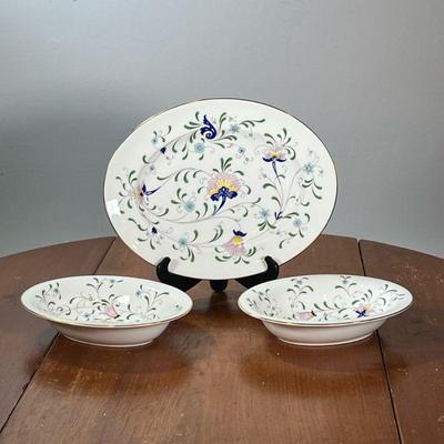 (3PC) COALPORT DINNER WARE | Coalport serving dishes, including two oval salad bowls and an oval platter in a matching floral pattern. -...