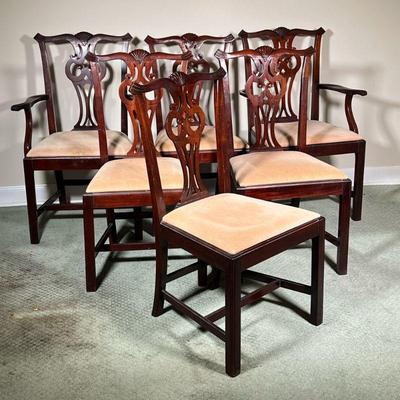 (6PC) MAHOGANY DINING CHAIRS | A set of six dining chairs, comprising two armchairs and four side chairs. - l. 25 x w. 20 x h. 38 in

