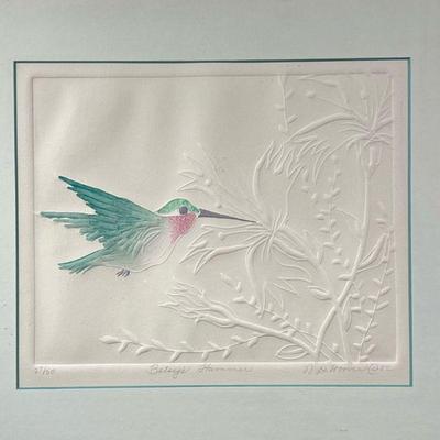 N.D. HOOVER EMBOSSED PRINT | Betsy’s Hummer embossed print on paper of a humming bird (9.5 x 11.5 in. sight), signed & dated ‘82, ed....