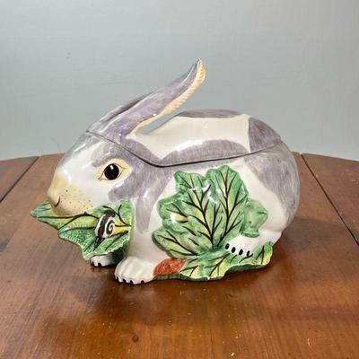 MOTTAHEDEH MAJOLICA BUNNY RABBIT & FOLIAGE | Vintage Italian rabbit-form vessel signed Italy on the underside. - l. 13 x w. 7 x h....