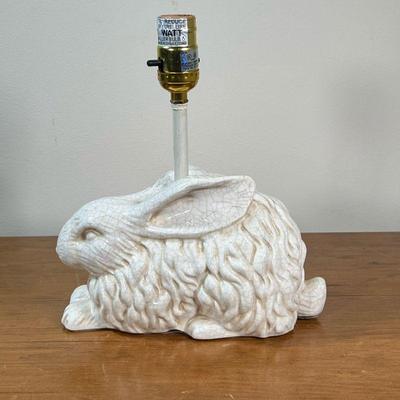 CERAMIC HAND-PAINTED BUNNY LAMP | Ceramic hand-painted white rabbit lamp designed by A’homestead Shoppe Inc. - l. 9-1/2 x w. 5 x h. 11 in

