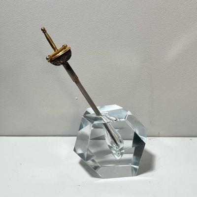 VINTAGE EXCALIBUR & STONE PAPERWEIGHT AND LETTER OPENER | Marked "Toledo" on the sword-form letter opener. - l. 4 x w....