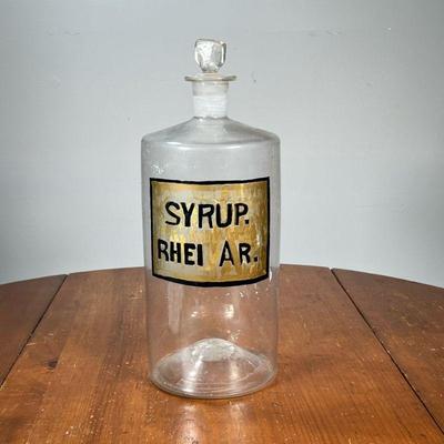LARGE EARLY-BLOWN GLASS APOTHECARY JAR | Syrup, with stopper. - h. 15 in (over stopper)

