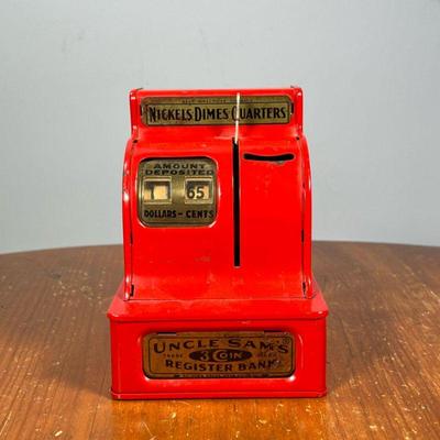 UNCLE SAM’S 3 COIN REGISTER BANK | Antique coin bank in cash register form, takes nickels, dimes, and quarters and tracks the amount...